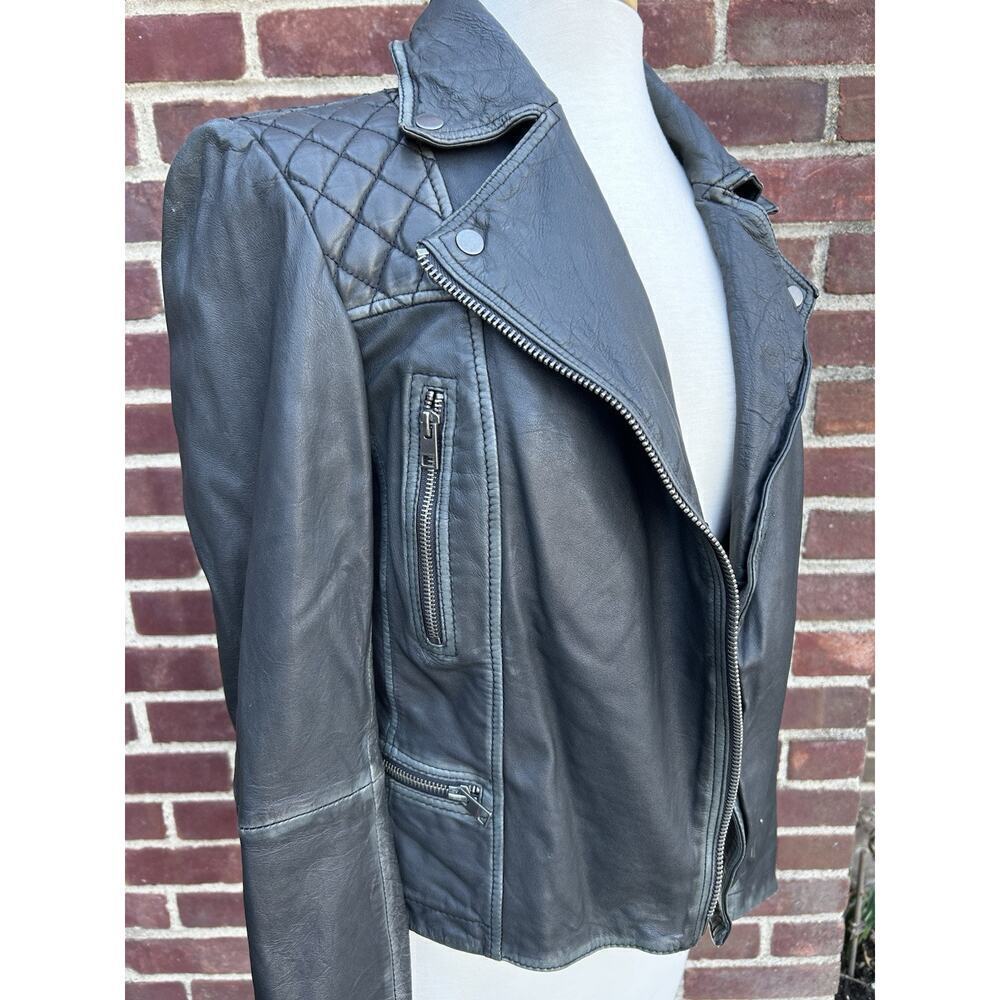 Women's ALL SAINT'S Cargo Biker Jacket Black Distressed Look US Sz 6 - Picture 5 of 10